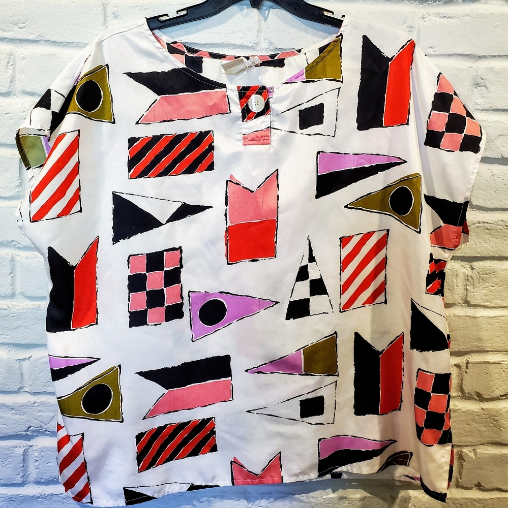 SOLD Vintage 1990s 2X 18/20 preppy white multi top - Picture 3 of 6
